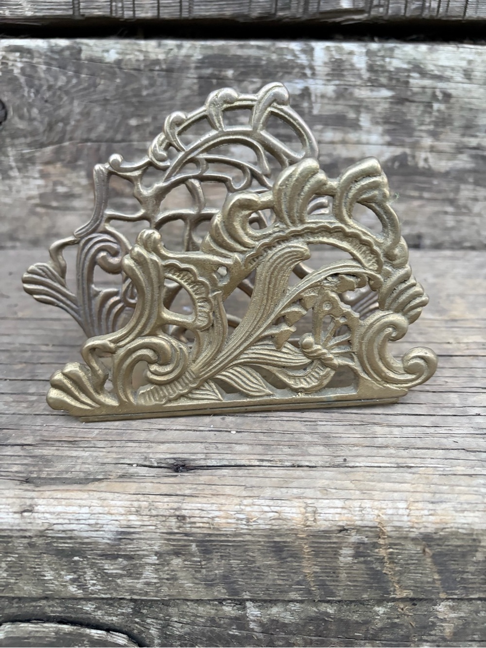 Vintage 1983 Ornate Brass Napkin Holder